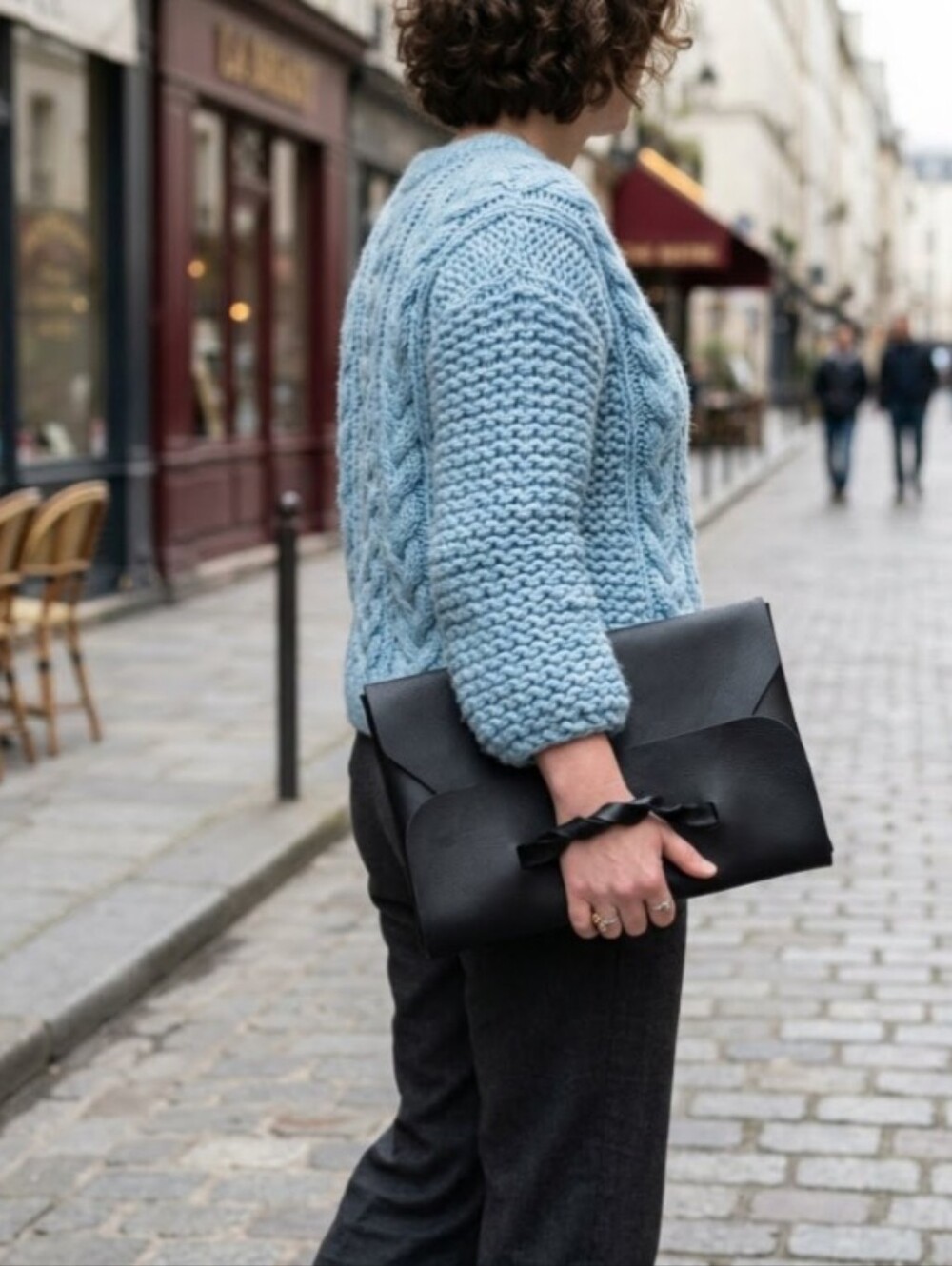 Handmade Black Faux Leather Clutch with Braided Handle (Prototype)